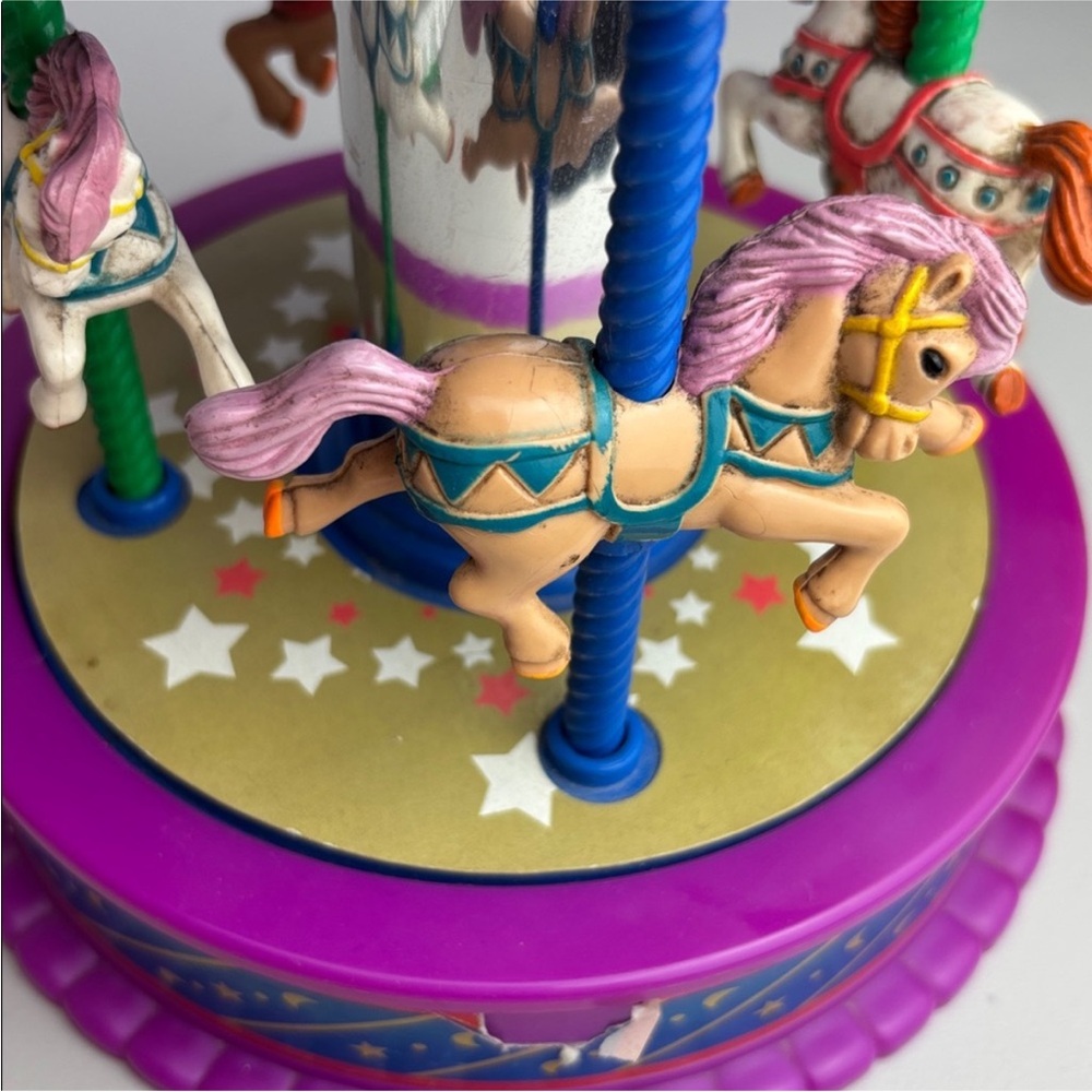 Vintage 90s Colorful Pink Purple Blue Horse Musical Carousel Toy merry-go-round - Picture 5 of 14